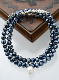 Bracelet/Collier Cristal & Perle Gris