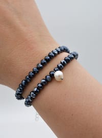 Bracelet/Collier Cristal & Perle Gris