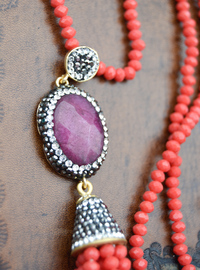 Multi Color Tassel Necklace Red