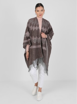 Brown - Crew neck - Fully Lined - Poncho - GINA LOREN