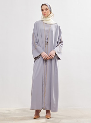 Grey - Unlined - V neck Collar - Abaya - AL SHEIKHA