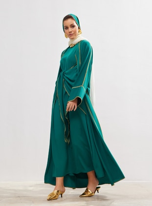 Green - Unlined - V neck Collar - Abaya - AL SHEIKHA