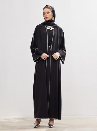 Black - Unlined - V neck Collar - Abaya - AL SHEIKHA
