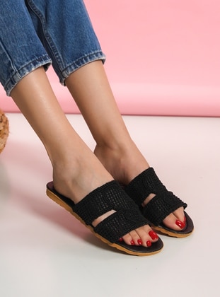 Black - Sandal - Slippers - Ayakkabı Havuzu