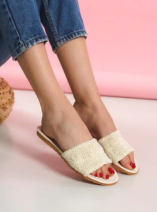 Cream - Sandal - Slippers - Ayakkabı Havuzu