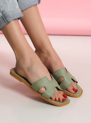 Mint Green - Flat Slippers - Slippers - Ayakkabı Havuzu