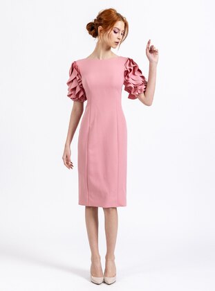 Fully Lined - Powder Pink - Boat neck - Evening Dresses - ESCOLL