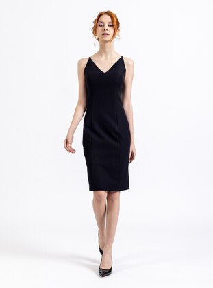Fully Lined - Black - V neck Collar - Evening Dresses - ESCOLL
