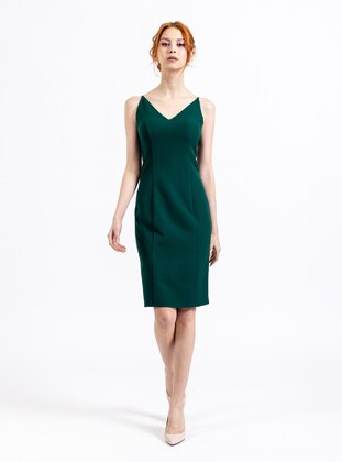 Fully Lined - Emerald - V neck Collar - Evening Dresses - ESCOLL