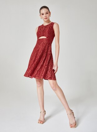 Fully Lined - Brick Red - Crew neck - Evening Dresses - ESCOLL