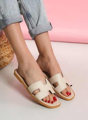 Cream - Flat Slippers - Slippers - Ayakkabı Havuzu