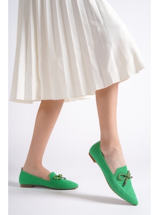 200gr - Green - Flat Shoes - Moda Değirmeni