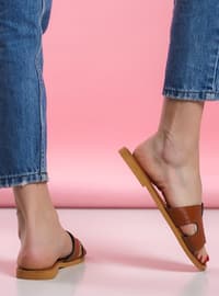 Tan - Flat Slippers - Slippers