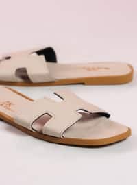 Cream - Flat Slippers - Slippers