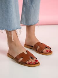 Tan - Flat Slippers - Slippers
