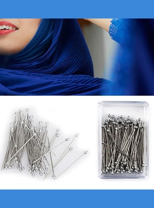 Grey - 500 Pieces Silver Turban Needle Pin - Grey - Xolo