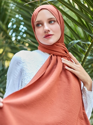 Brick Red - Plain - Plain - Shawl - Şalevi