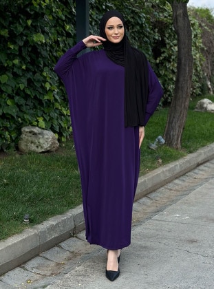 Dark Purple - Crew neck - Modest Dress - ZENANE