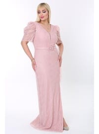 Powder Pink - Plus Size Evening Dress - Arıkan
