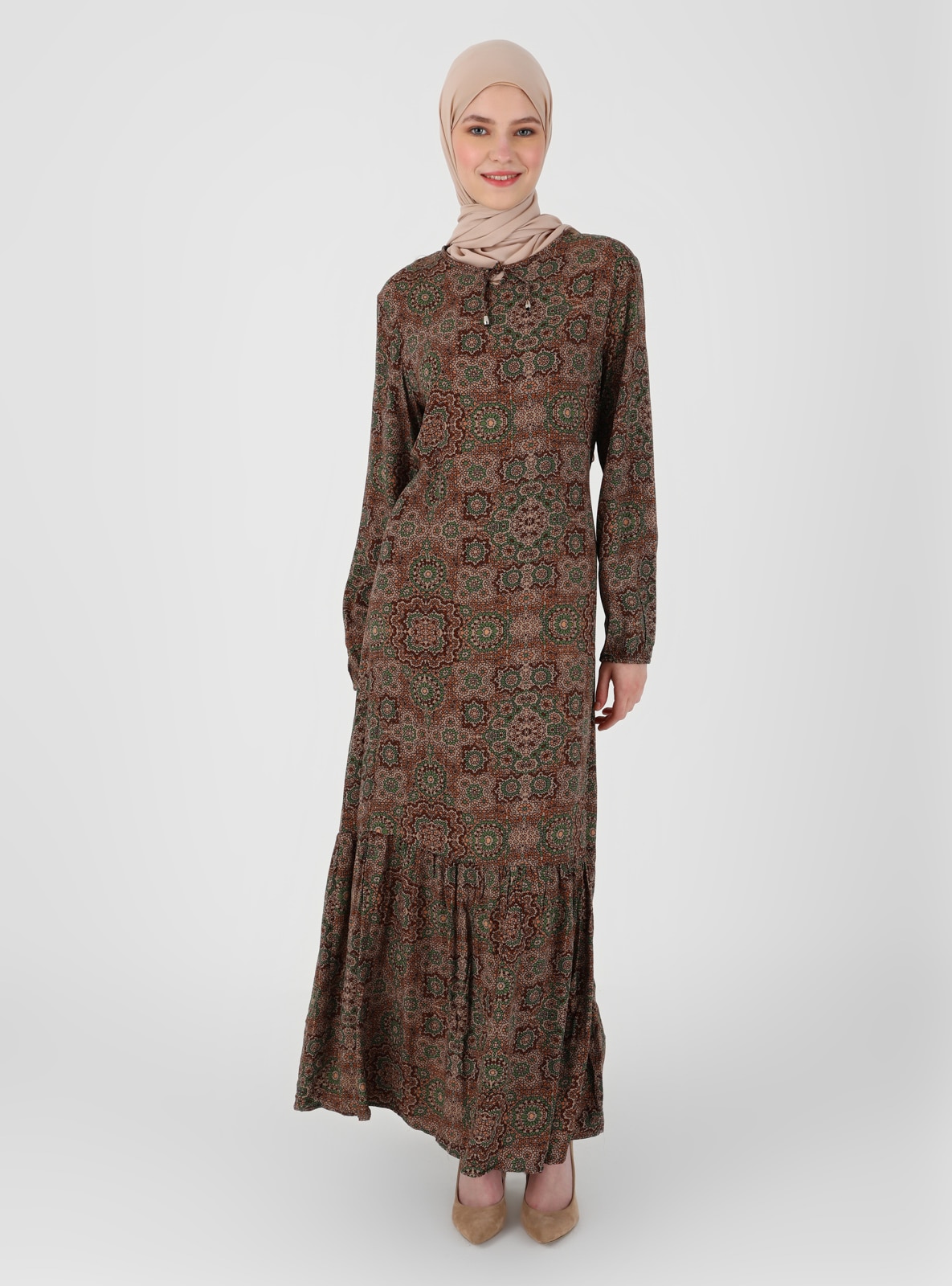 Multi Crew neck Unlined Modest Dress