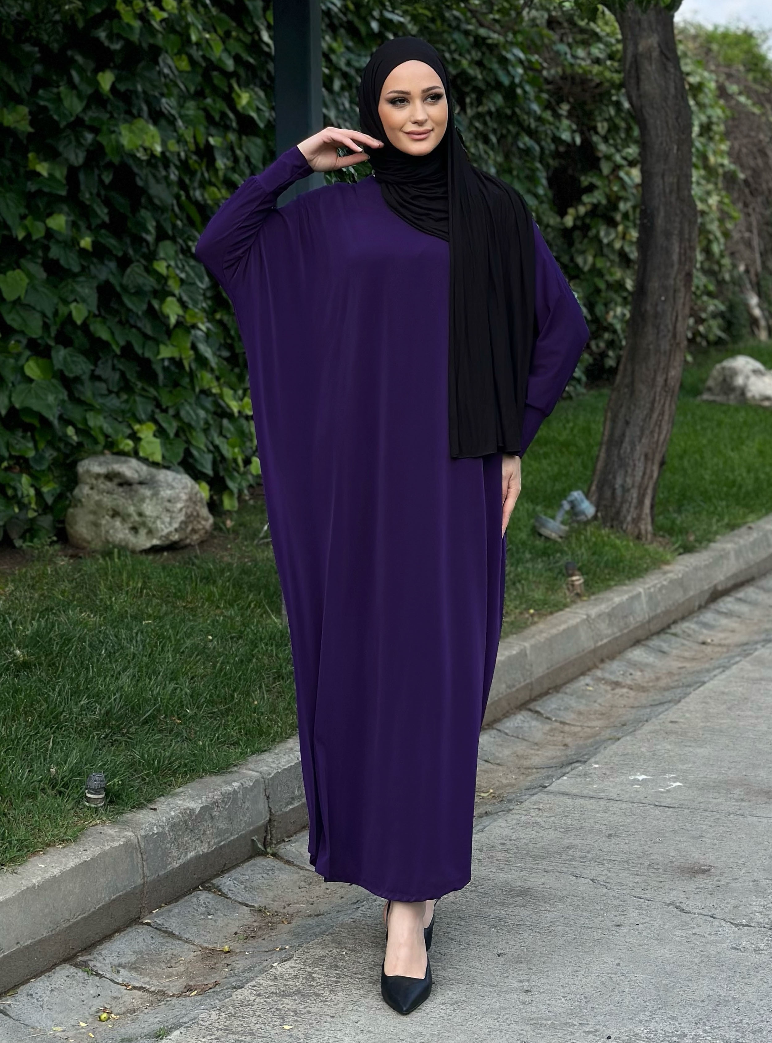 Dark Purple - Crew neck - Modest Dress