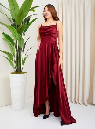 Unlined - Burgundy - Evening Dresses - Olcay