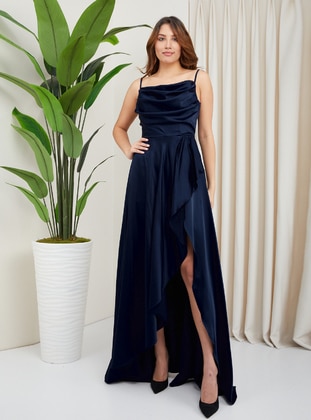 Unlined - Navy Blue - Evening Dresses - Olcay