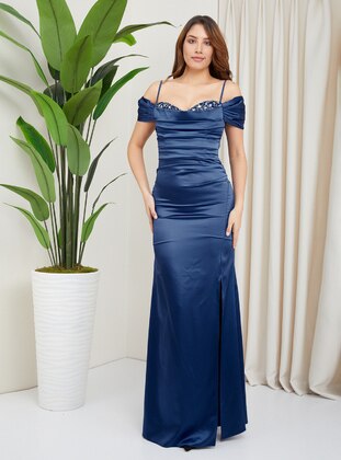 Half Lined - Dark Blue - Evening Dresses - Olcay