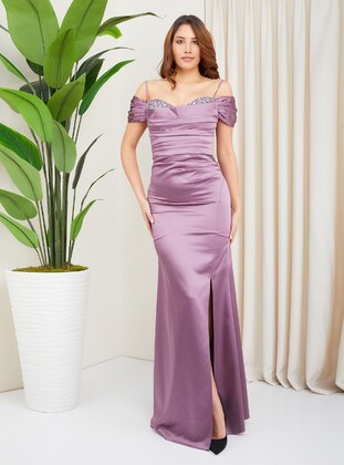 Half Lined - Dark Lilac - Evening Dresses - Olcay