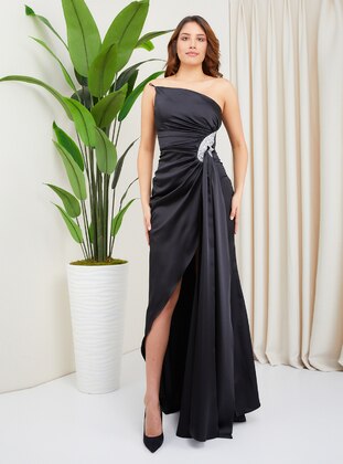 Black - Unlined - Evening Dresses - Olcay