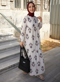 Desenli Tesettür Elbise - Siyah
