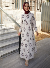 Desenli Tesettür Elbise - Siyah