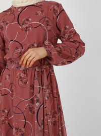 Dusty Rose - Multi - Crew neck - Fully Lined - Modest Dress