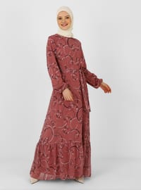 Dusty Rose - Multi - Crew neck - Fully Lined - Modest Dress