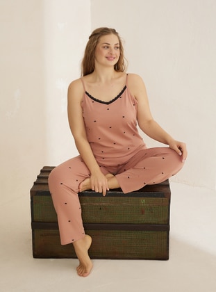 Patterned - Multi - Plus Size Pyjamas - Siyah inci