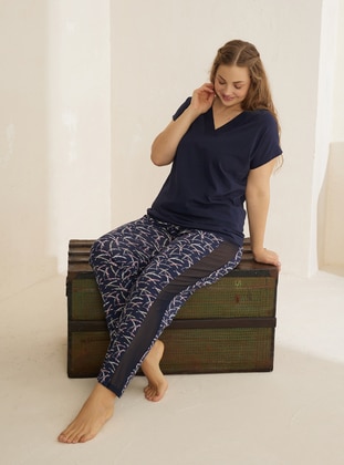 Patterned - Multi - Plus Size Pyjamas - Siyah inci