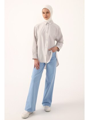 Light Grey Fabric Coated Button Down Oversized Shirt