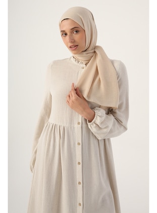 Viscose Linen Tunic With Stone Collar Ruffles And Loose Ruffles