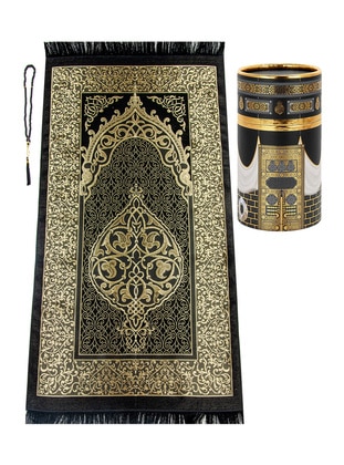 Black - Accessory - New Kabeli Special Cylinder Boxed Prayer Mat Set Black - İhvan