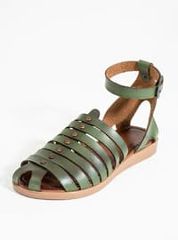 Khaki - Flat Sandals - Sandal
