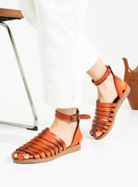 Orange - Flat Sandals - Sandal