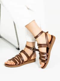 Tan - Flat Sandals - Sandal
