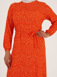 Orange - Multi - Unlined - Crew neck - Plus Size Dress