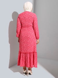 Pink - Multi - Unlined - Crew neck - Plus Size Dress
