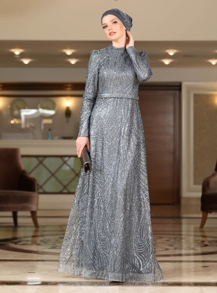 Anthracite - Modest Evening Dress - Ahunisa