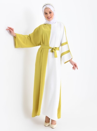 Mustard - Unlined - Modest Dress - Filizzade