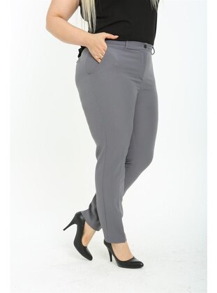Grey - Plus Size Pants - By Alba Collection