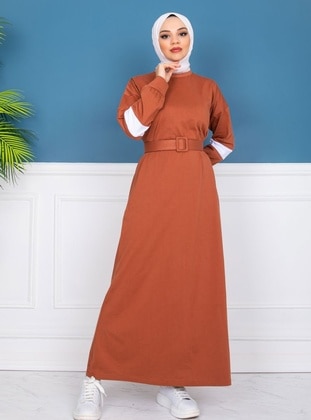 Brick Red - Modest Dress - FESTMODA