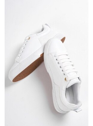 White Patent Leather - Sports Shoes - DİVOLYA