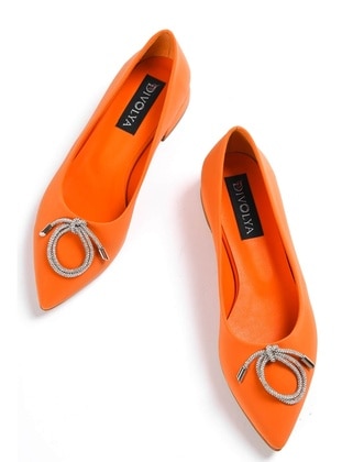 Orange - Flat Shoes - DİVOLYA
